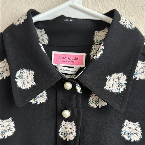 Kate Spade Black Shirt with Cat Pattern size xs - Picture 2 of 10